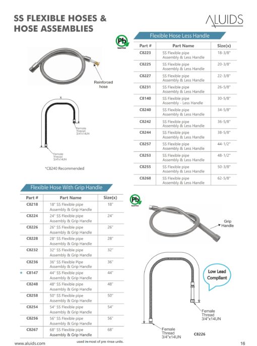 Pre-Rinser with 18" Riser, 44" Hose & 1.15GPM Shower Spray Valve- Less Base Faucet