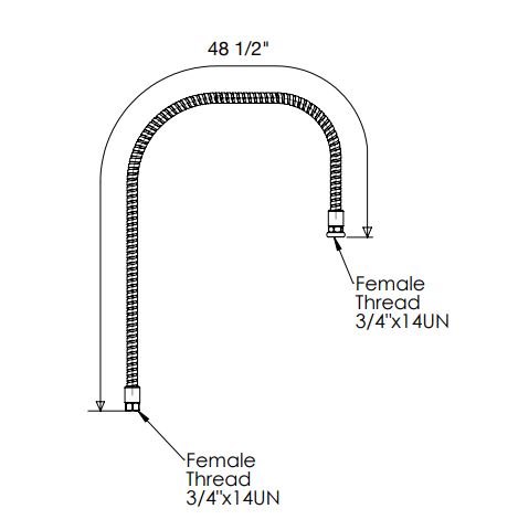 54" SS Flexible Pipe for Pre-Rinse Faucet, Less Handle C8253 aluids