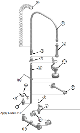 Pre-Rinse Unit: 1.42 GPM, 8″ Center Wall Mount