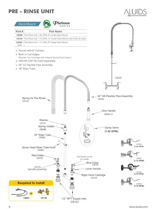 Pre-Rinse Unit: 1.15 GPM, 8" Center Deck Mount