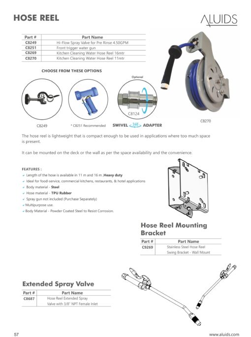 Stainless Steel Hose Reel Swing Bracket - Wall Mount