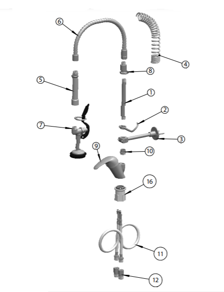 Ecoline Pre-rinse unit in shorter height and deck-mount style.