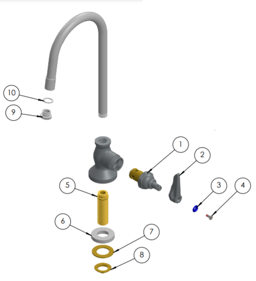 Single hole deck faucet for use in residential and commercial kitchens.