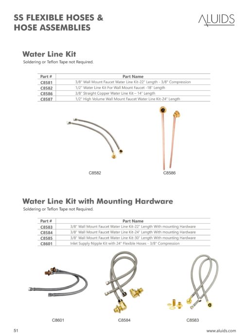 3/8″ Wall Mount Faucet Water Line Kit-30″ Length With mounting Hardware