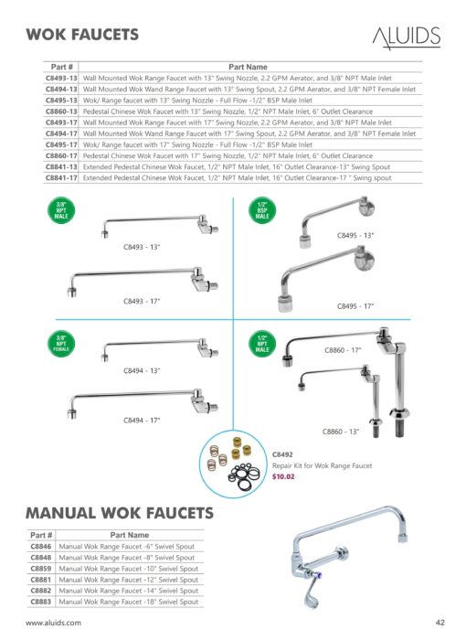 Manual Wok Range Faucet with 2.2 GPM Aerator- 1/2" NPT male inlet