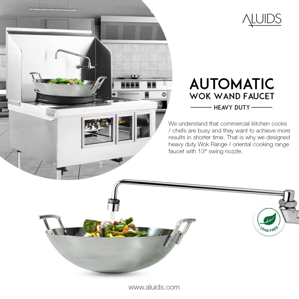 Wall mount Wok Range Faucet 13" Swing Nozzle Aluids