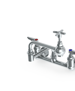 Double Hole Wall Mount Pot Filler Faucet with 8" Centers- 18" Jointed Spout