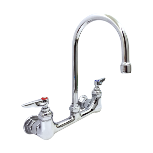 Double Pantry Faucet, Wall Mount, 8" Centers, 5 11/16" WIDE Rigid Gooseneck, Lever Handles C8238 aluids