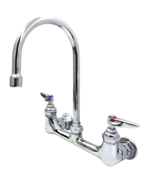 Double Pantry Faucet, Wall Mount, 8" Centers, 5 11/16" WIDE Rigid Gooseneck, Lever Handles C8238 aluids