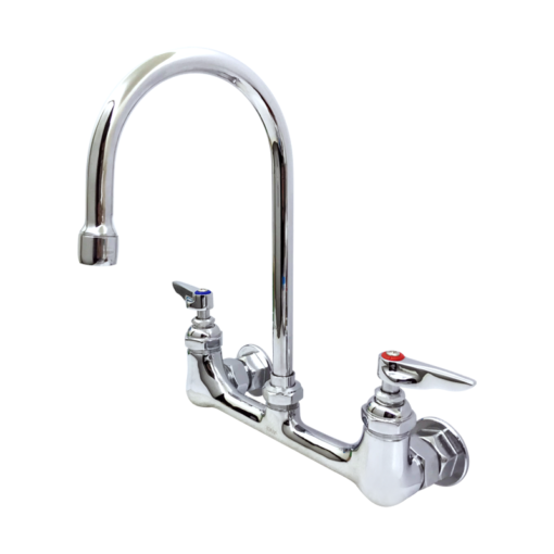 Double Pantry Faucet, Wall Mount, 8" Centers, 5 11/16" WIDE Rigid Gooseneck, Lever Handles C8238 aluids