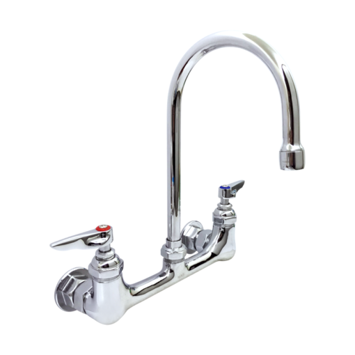 Double Pantry Faucet, Wall Mount, 8" Centers, 5-11/16" WIDE Swivel Gooseneck, Lever Handles C8458 aluids