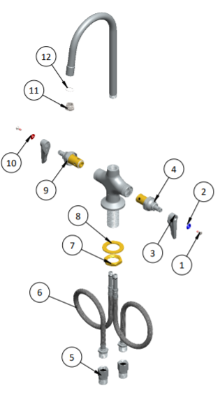 Single hole deck mount faucet with spout.