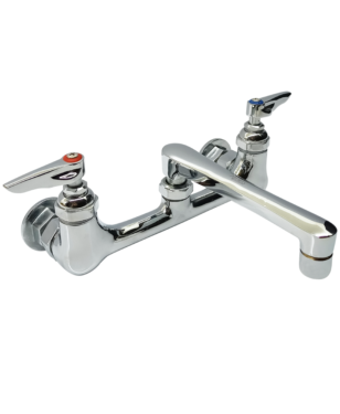 Double Pantry Faucet, Double Hole Base, 8" Wall Mount, 8" Cast Spout