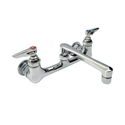 Double Pantry Faucet, Double Hole Base, 8" Wall Mount, 8" Cast Spout