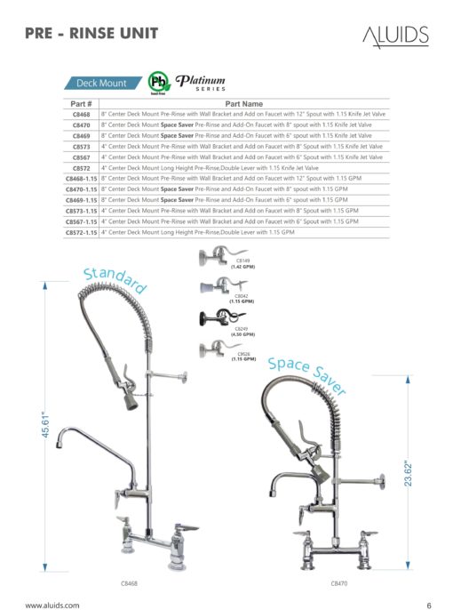 4" Center Deck Mount Pre-Rinse -1.15 GPM Long Height - Double lever