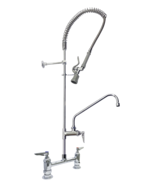 4" Center Deck Mount Pre-Rinse -1.15 GPM with Wall Bracket and Add on Faucet with 8 Spout C8573 aluids