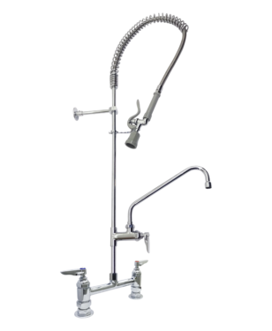 8" Center Deck Mount Pre-Rinse -1.15 GPM with Wall Bracket and Add on Faucet with 12" Spout C8468 Aluids