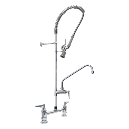 8" Center Deck Mount Pre-Rinse -1.15 GPM with Wall Bracket and Add on Faucet with 12" Spout C8468 Aluids
