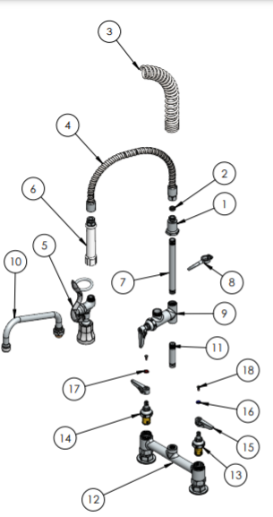 Center Deck Mount Space Saver Low-profile Pre-Rinse and Add-On Faucet