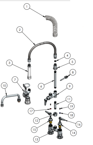 Center Wall Mount Pre-Rinse -1.42 GPM with Wall Bracket and Add on Faucet with 12″ Spout