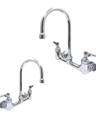 Wall mount Double Pantry Faucet with Rigid Gooseneck Spout