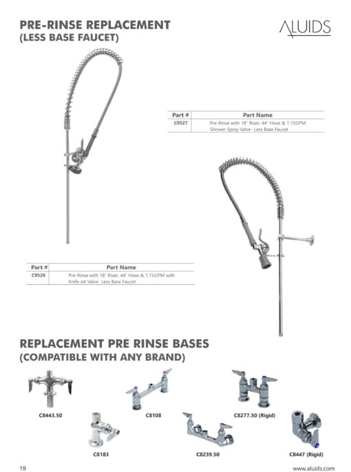 Pre-Rinser with 18" Riser 44" Hose & 1.15GPM Sharp Knife Cutting Style Spray Valve- Less Base Faucet"-C9528