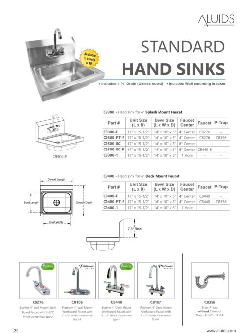 Stainless Steel Wall Mounted Hand Sink with 4" Centre Wall Mounted Faucet 14"X10"