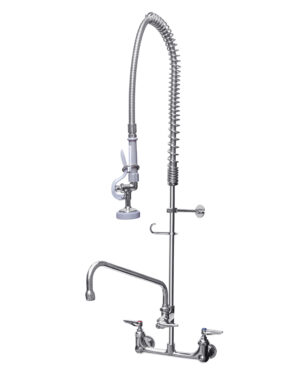 8" Center Wall Mount Pre-Rinse with Wall Bracket and Add on Faucet with 12" Spout