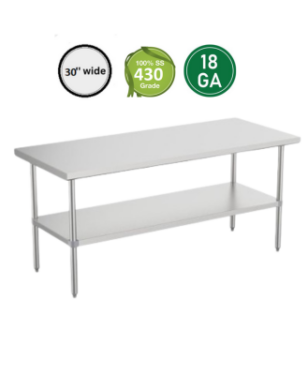 COMMERCIAL WORK TABLES WITH UNDER SHELVE-18 GA 30'' WIDE ALL STAINLESS STEEL 430