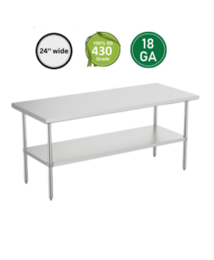 COMMERCIAL WORK TABLES WITH UNDER SHELVE-18 GA 24'' WIDE ALL STAINLESS STEEL 430