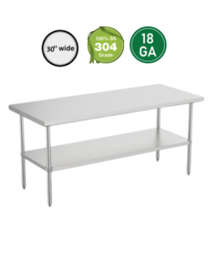Commercial Work Tables With Under Shelve-18 GA 30'' Wide All Stainless Steel