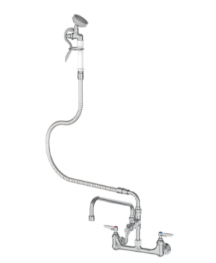 Spray Assembly, 8" Wall Mount Base, 12" Add-On Faucet, 104" Hose & Angled Spray Valve